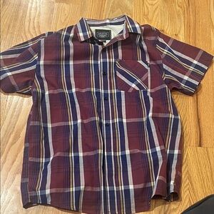 Jachs Men's Burgundy and Blue Plaid Button-Down Shirt